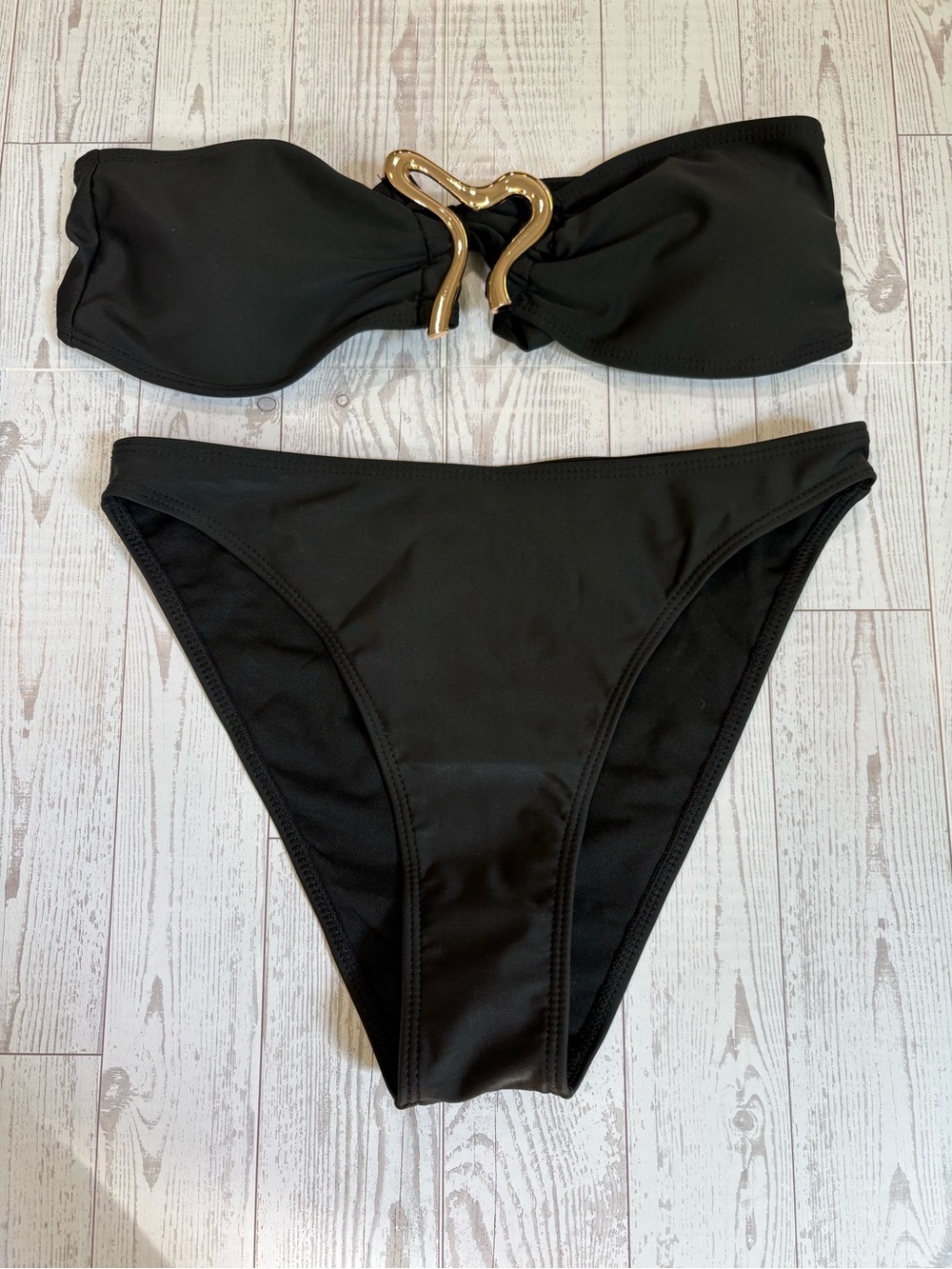 Black Bandeau Bikini Set with Gold Accent - NWOT